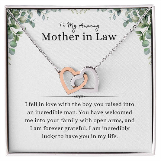 Mother-In-Law Necklace | To My Amazing Mother-In-Law Gift | Wedding Gift | Wedding Gift For Mother-In-Law | Sentimental Gift For Mother-In-Law From Daughter-In-Law | Meaningful Mother | Interlocking Hearts